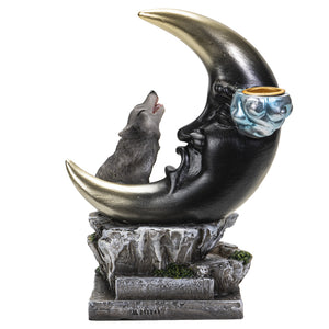 Howling Wolf with Moon Backflow Incense Burner