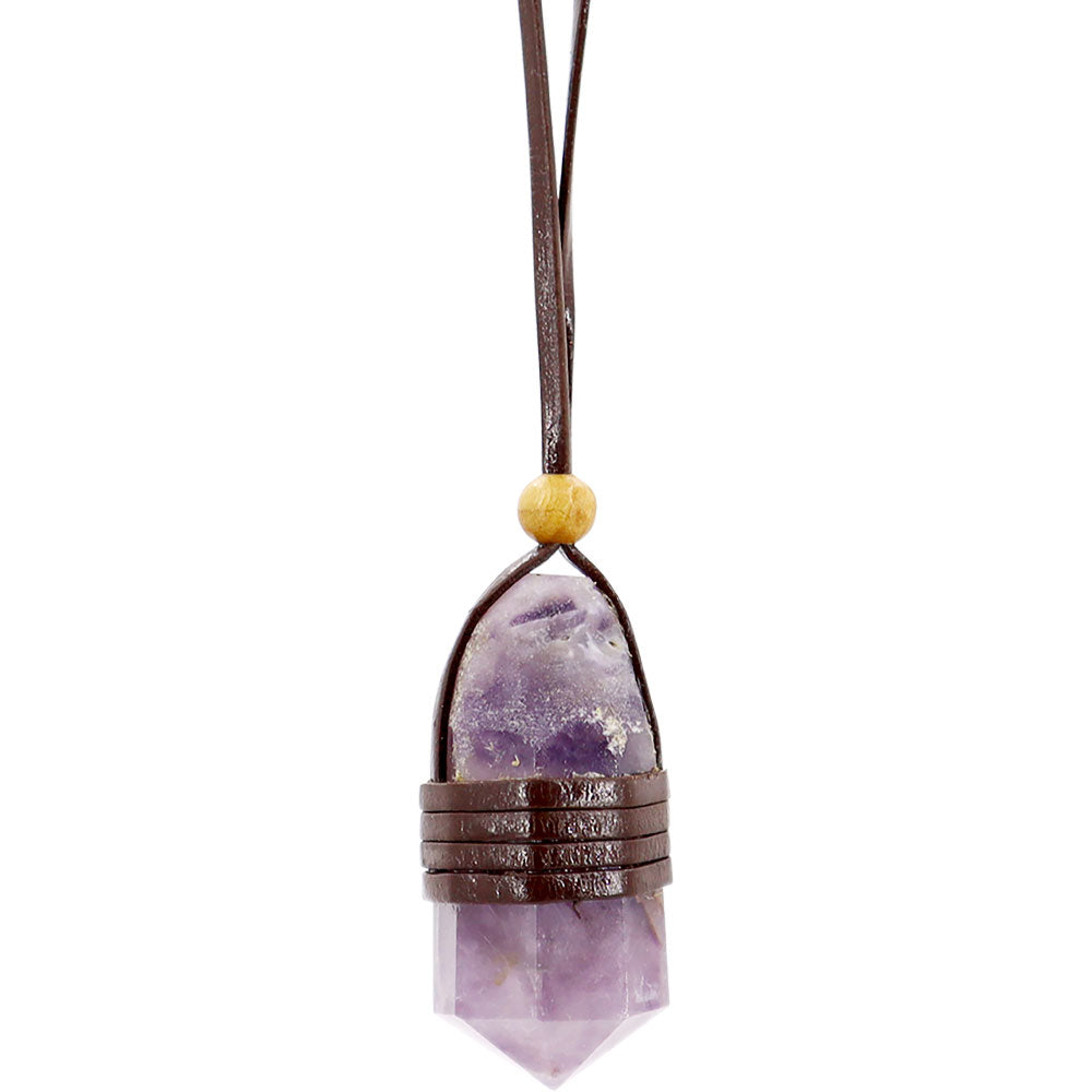 Leather Wrapped Crystal Point Necklace – The Mind's Eye II