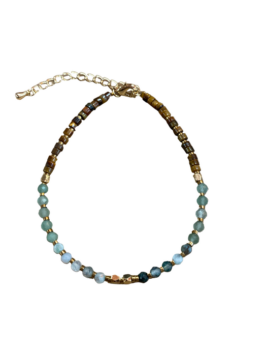 Green Moss Agate, Green Aventurine & Tiger Eye Bracelet