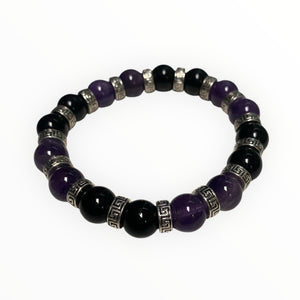 Black Onyx and Amethyst  Bracelet with Non-Silver Bead