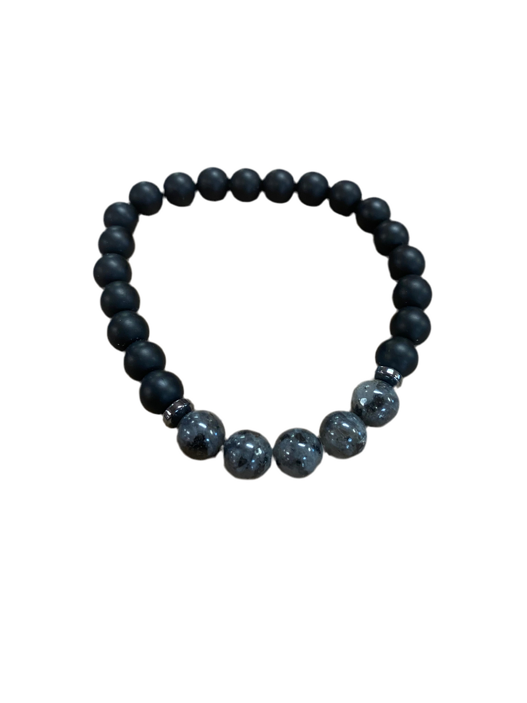Black Labradorite, Hematite & Matte Black Obsidian Bracelet