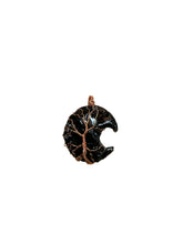 Wire Wrapped Black Obsidian Moon Pendant