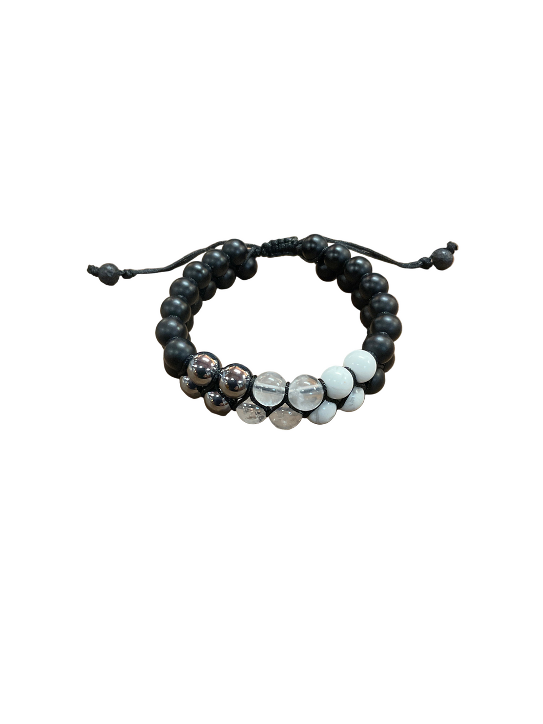 Clear Quartz, Howlite, Terahertz & Matte Black Agate Adjustable Bracelet