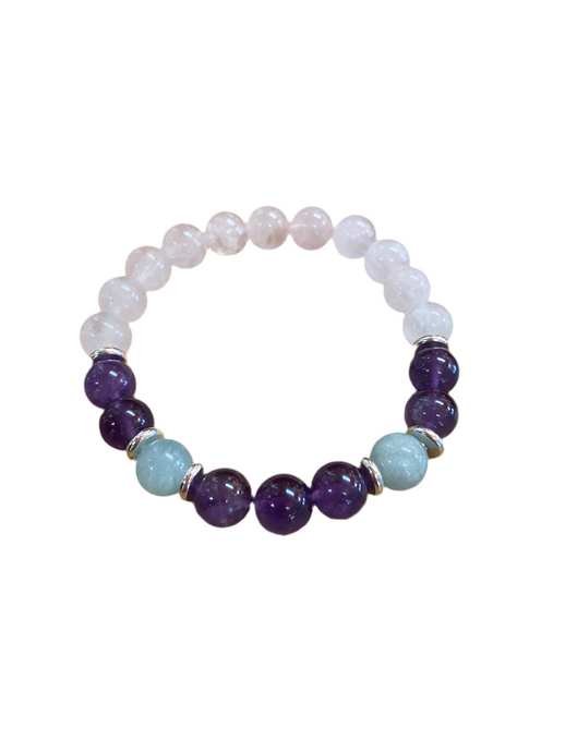 Amethyst, Aquamarine, and Rose Quartz Bracelet