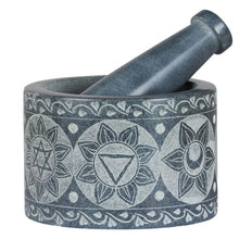 Engraved Soapstone 7 Chakra Mortar & Pestle