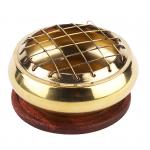 Brass Charcoal Burner with Wood Stand