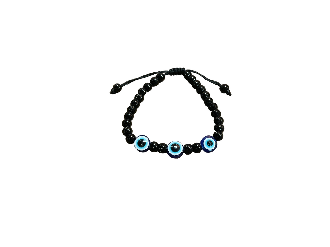 Adjustable Black Obsidian with Evil Eye Bracelet