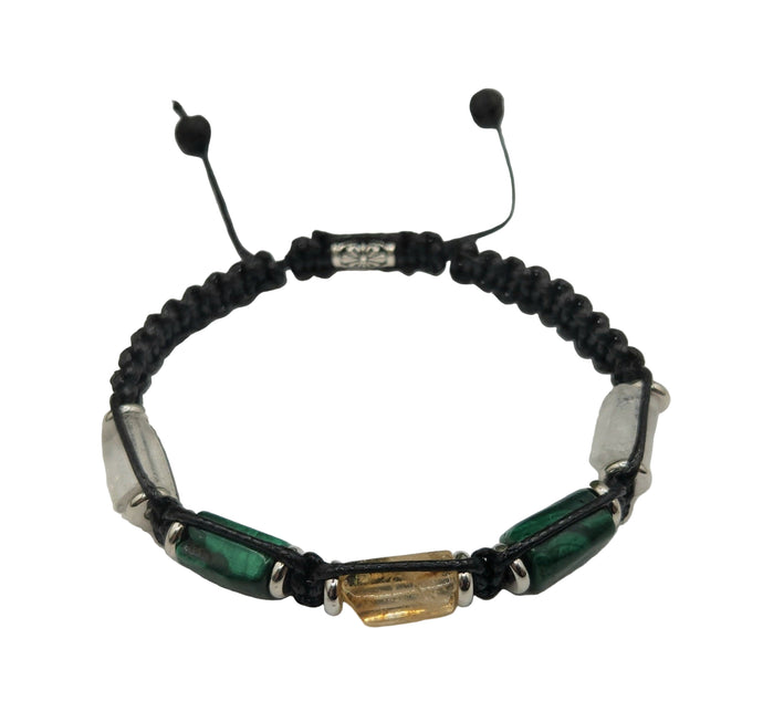 Citrine, Malachite & Clear Quartz Adjustable Bracelet