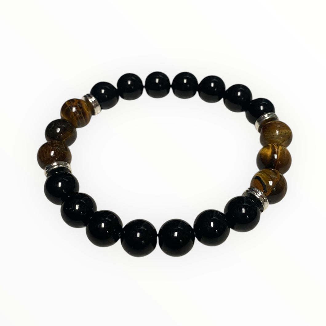 Tiger Eye and Black Agate  Bracelet