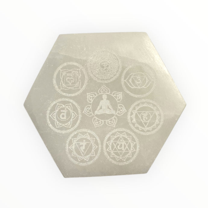 Selenite Engraved Hexagonal Charging Plate