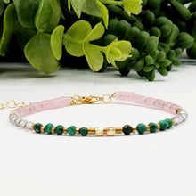 Malachite, Clear Quartz & Rose Quartz Bracelet