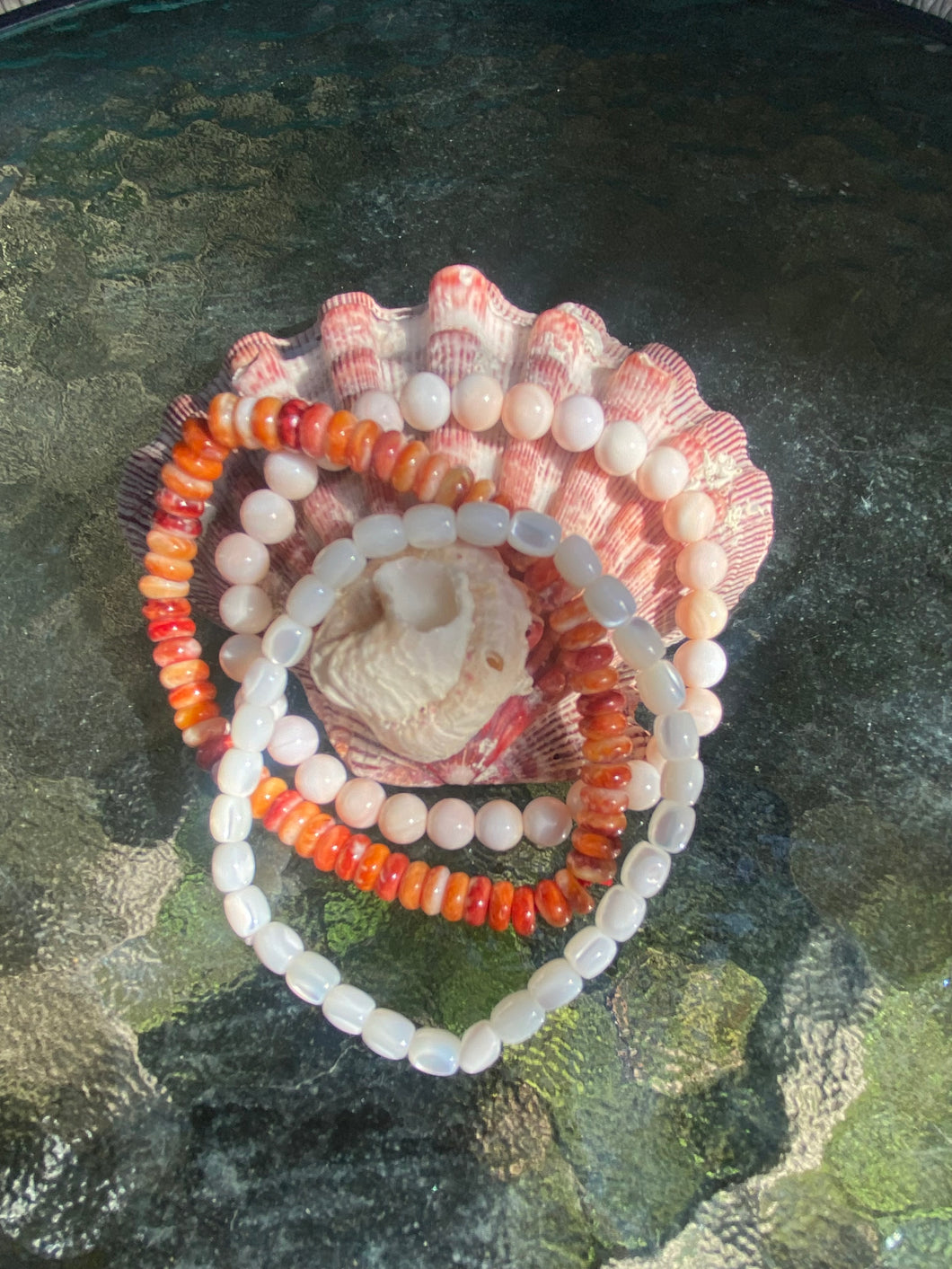 Spiny Oyster, Mother of Pearl & Conch Shell Bracelet Set