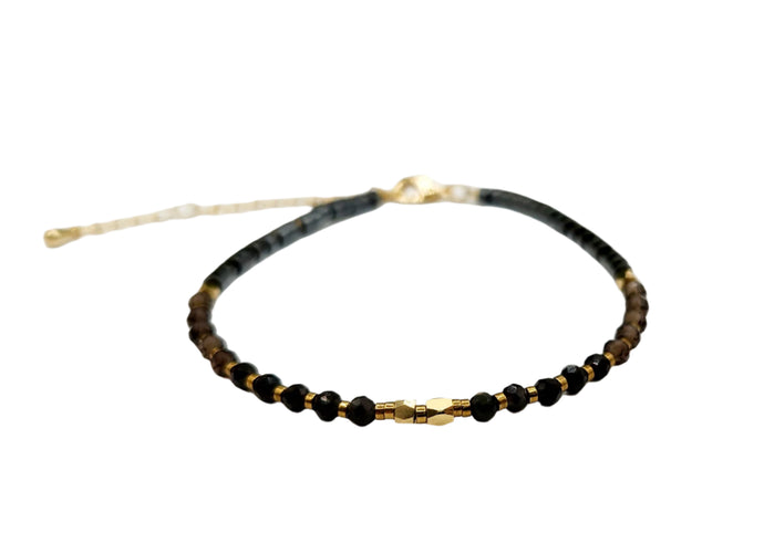 Black Obsidian, Smoky Quartz and Hematite Bracelet