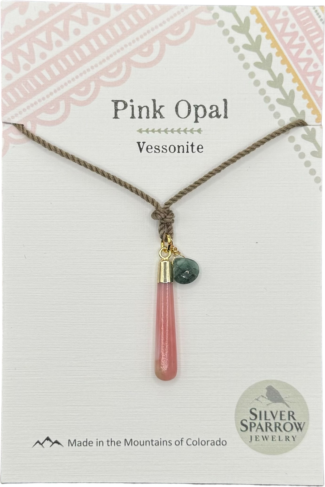 Pink Opal with Vessonite Drop Necklace