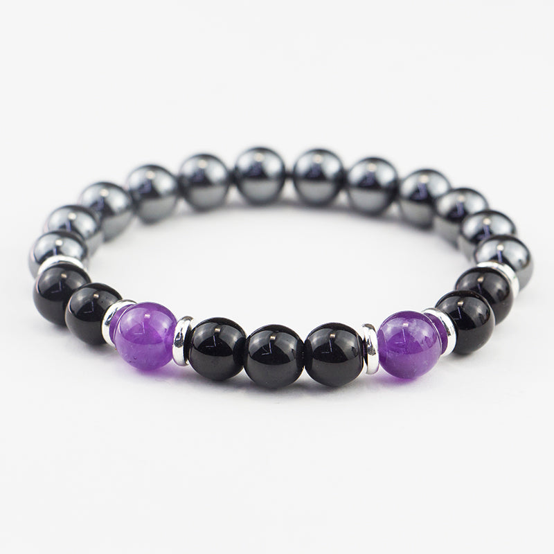 Amethyst, Hematite, and Black Obsidian Bracelet