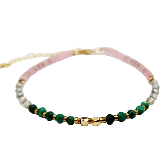 Malachite, Clear Quartz & Rose Quartz Bracelet