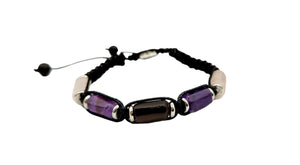 Amethyst, Rose Quartz and Black Obsidian Adjustable Bracelet