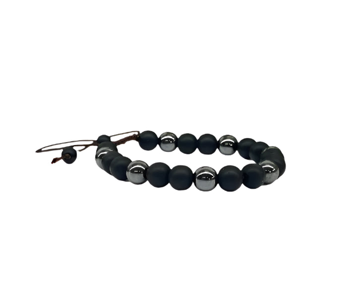 Matte Black Obsidian Bracelet and Hematite Adjustable Bracelet