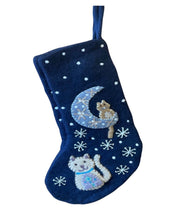 Handmade Nepal Felt Stocking - Cat & Moon Winter Night