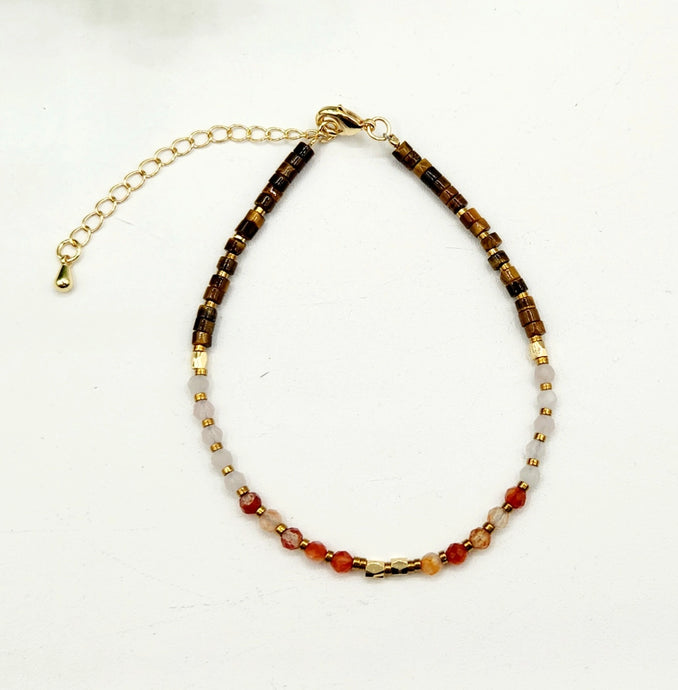 Carnelian, Rose Quartz & Tiger Eye Bracelet