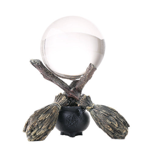 Crystal Ball with Broomstick Cauldron Holder