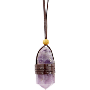 Leather Wrapped Crystal Point Necklace