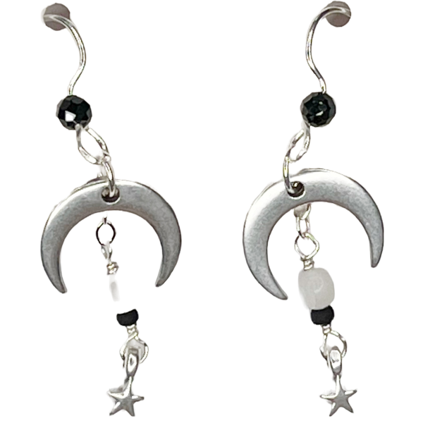 Silver Moon and Star Earrings