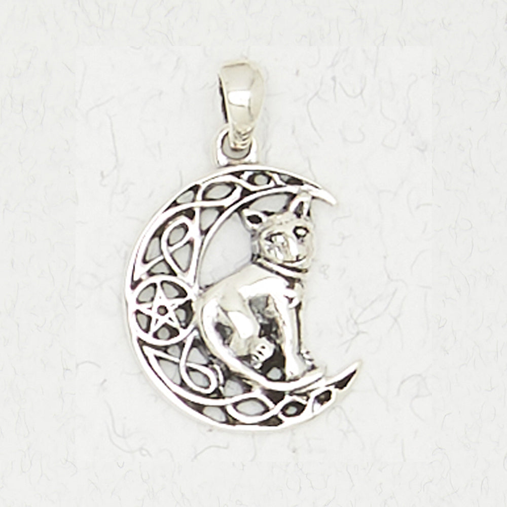 Cat on the Moon with Pentacle Pendant