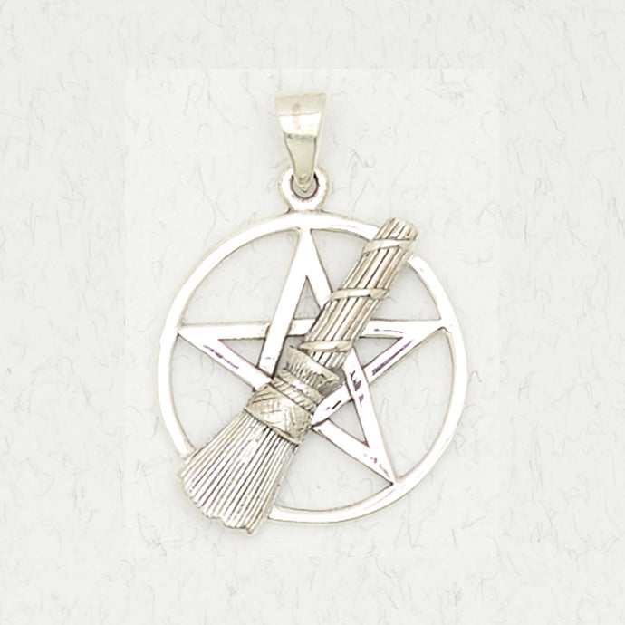 Pentacle with Broom Pendant