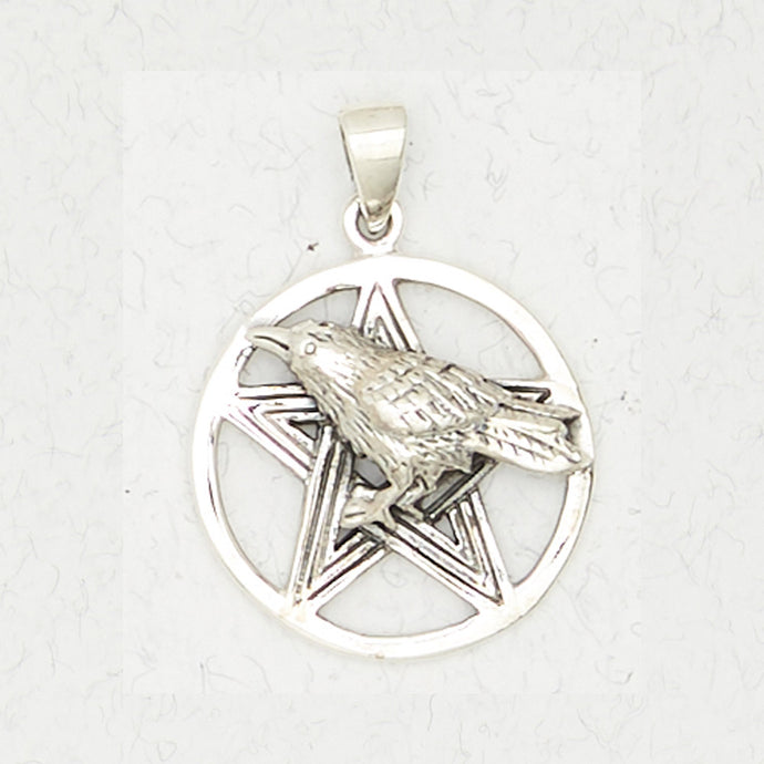 Pentacle with Raven Pendant